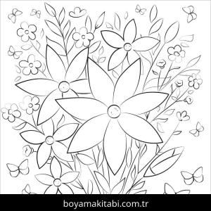 Çiçek boyama sayfası – basit çizim, kolay boyama