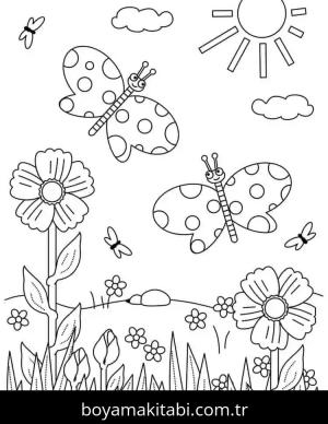 Çiçek boyama sayfası – basit çizim, kolay boyama