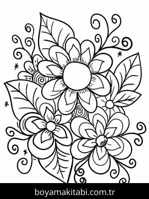 Çiçek boyama sayfası – sevimli karakter, sanatsal çalışma