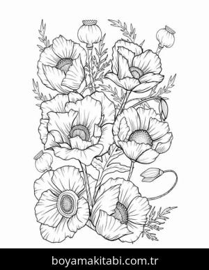Çiçek boyama sayfası – çizgi film temalı, basit çizim