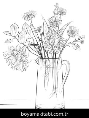 Çiçek boyama sayfası – keyifli zaman, renkli çizimler