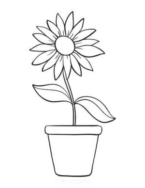 Çiçek boyama sayfası, Flower coloring page, Basit Saksı, 