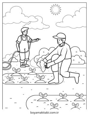 Çiftçi boyama sayfası – çocuk aktivitesi, PDF indir