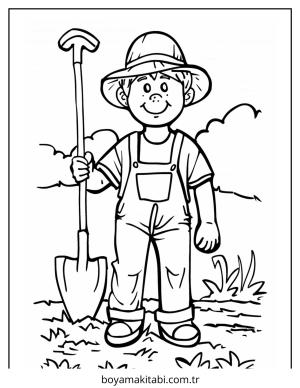 Çiftçi boyama sayfası – okul öncesi, evde etkinlik