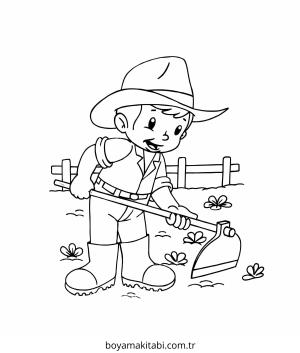 Çiftçi boyama sayfası – el becerilerini geliştirir, boyama çalışması