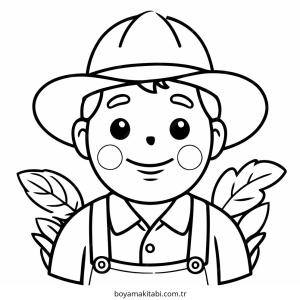 Çiftçi boyama sayfası – çizgi film temalı, basit çizim