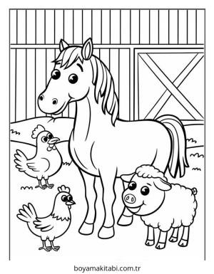 Çiftlik Hayvanları boyama sayfası – renkli çizimler, okul öncesi