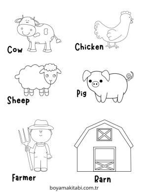Çiftlik Hayvanları boyama sayfası – çocuklar için, çizgi film temalı