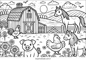 Çiftlik Hayvanları boyama sayfası – kolay boyama, eğitici aktivite