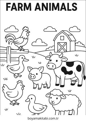 Çiftlik Hayvanları boyama sayfası – sevimli karakter, sanatsal çalışma