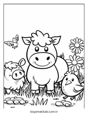 Çiftlik Hayvanları boyama sayfası – çocuk aktivitesi, PDF indir