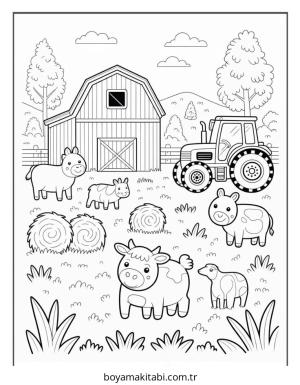 Çiftlik boyama sayfası – çizgi film temalı, basit çizim