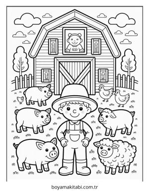 Çiftlik boyama sayfası – keyifli zaman, renkli çizimler