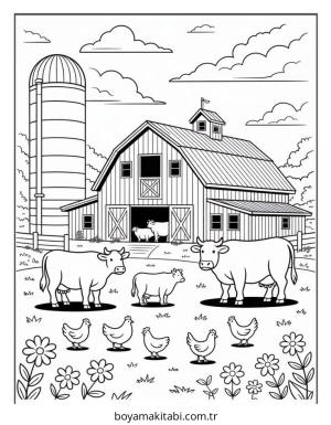 Çiftlik boyama sayfası – çocuklar için, çizgi film temalı