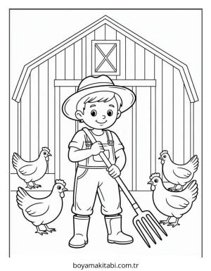 Çiftlik boyama sayfası – çizgi film temalı, basit çizim
