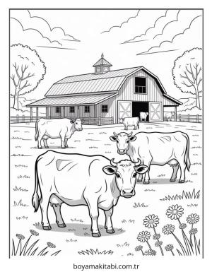Çiftlik boyama sayfası – çizgi film temalı, basit çizim