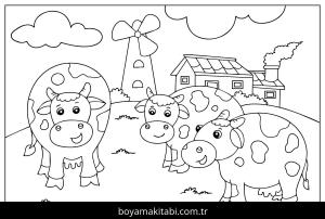 Çiftlik boyama sayfası,  coloring page, , Happy Cows On The Farm