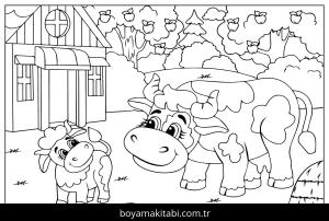 Çiftlik boyama sayfası,  coloring page, , Cow In A Farm