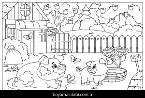 Çiftlik boyama sayfası,  coloring page, , Pigs In The Farm