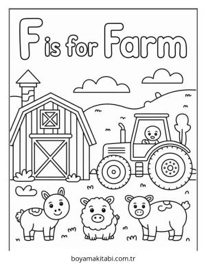 Çiftlik boyama sayfası – renkli çizimler, okul öncesi