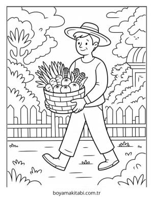 Çiftlik boyama sayfası – PDF indir, sevimli karakter