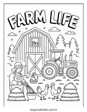 Çiftlik boyama sayfası – çocuk aktivitesi, PDF indir