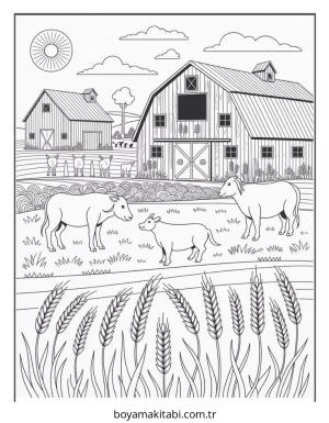 Çiftlik boyama sayfası – çocuk aktivitesi, PDF indir