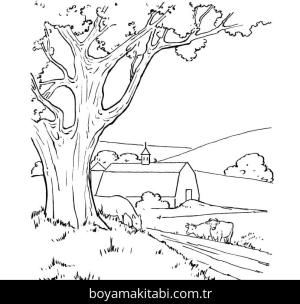 Çiftlik boyama sayfası,  coloring page, , Farm Barn Scene