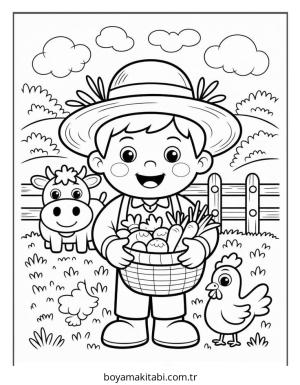 Çiftlik boyama sayfası – sevimli karakter, sanatsal çalışma
