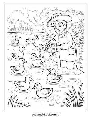 Çiftlik boyama sayfası – basit çizim, kolay boyama