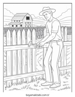 Çiftlik boyama sayfası – PDF indir, sevimli karakter
