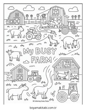 Çiftlik boyama sayfası – basit çizim, kolay boyama