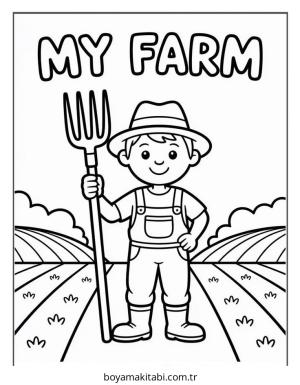 Çiftlik boyama sayfası – çizgi film temalı, basit çizim