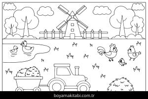 Çiftlik boyama sayfası,  coloring page, , Chickens And Ducks On The Farm