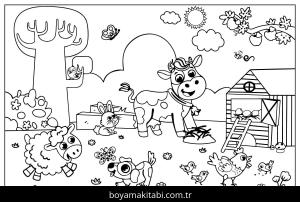 Çiftlik boyama sayfası,  coloring page, , Farm With Lovely Animals