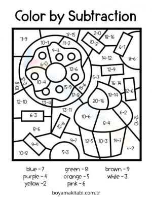 Çıkarma Yöntemiyle Renklendirme boyama sayfası – el becerilerini geliştirir, boyama çalışması