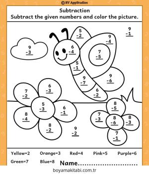Çıkarma Yöntemiyle Renklendirme boyama sayfası – evde etkinlik, ücretsiz yazdır