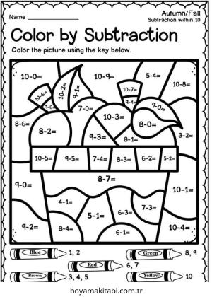 Çıkarma Yöntemiyle Renklendirme boyama sayfası – çizgi film temalı, basit çizim