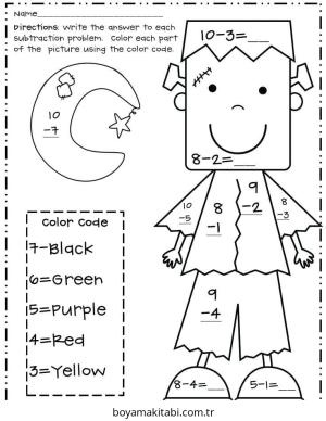 Çıkarma Yöntemiyle Renklendirme boyama sayfası – renkli çizimler, okul öncesi