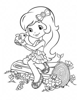 Çilek Kız boyama sayfası,  coloring page, Çilek Kız Oturan Ve Tavşan, 