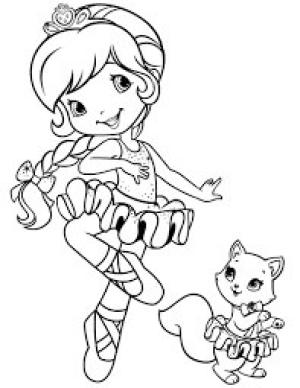 Çilek Kız boyama sayfası,  coloring page, Çilek Kız Dans Ve Kedi, 