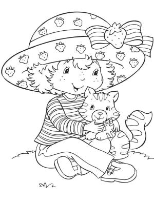 Çilek Kız boyama sayfası,  coloring page, Çilekli Pasta ve Kedi, 