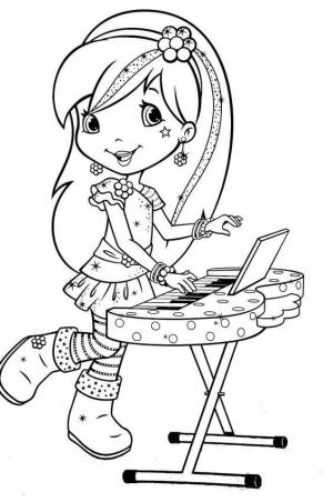 Çilek Kız boyama sayfası,  coloring page, Piyano Çalan Çilek Kız, 