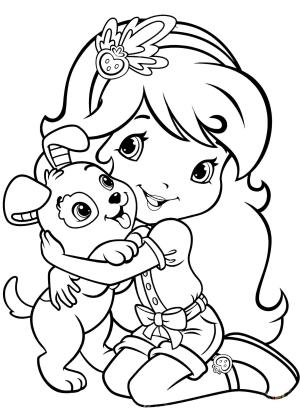 Çilek Kız boyama sayfası,  coloring page, Köpekli Çilek Kız, 