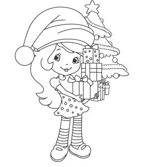 Çilek Kız boyama sayfası,  coloring page, Noel Çilekli Pasta, 