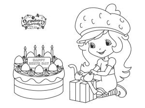 Çilek Kız boyama sayfası,  coloring page, Doğum günün kutlu olsun Çilekli Pasta, 