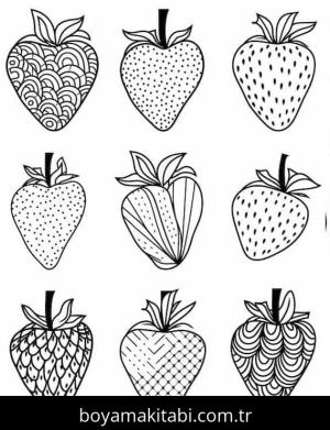 Çilek boyama sayfası – çocuk aktivitesi, PDF indir