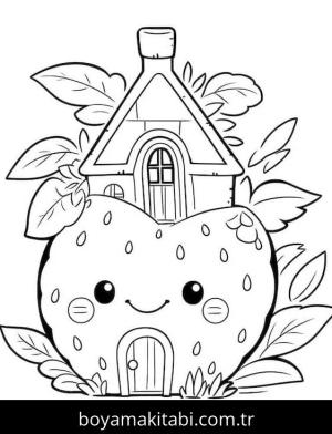 Çilek boyama sayfası – okul öncesi, evde etkinlik