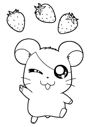 Çilek boyama sayfası,  coloring page, Hamtaro Ve çilek, 