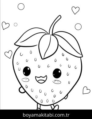 Çilek boyama sayfası – çizgi film temalı, basit çizim
